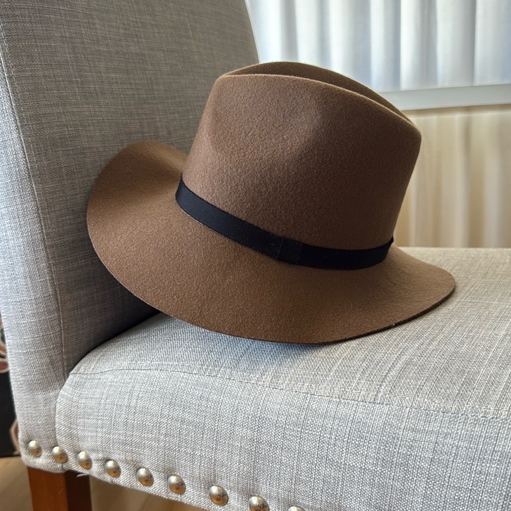 Aritzia Brown Fedora Hat with Black Ribbon